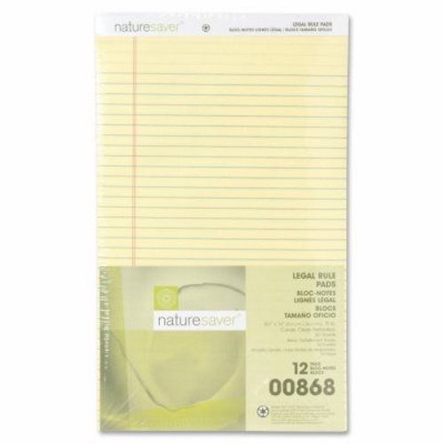 Nature Saver Recycled Pad, Wide Ruled, 8-1/2&#034;x14&#034;, 50 Sheets, Canary (NAT00868)