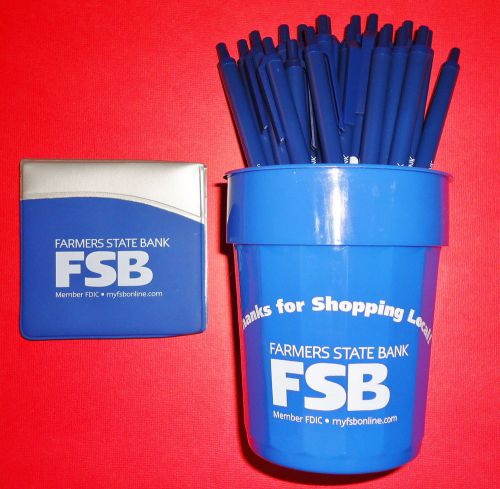 20 Bic Pens - Cup - Sticky Notes - Next Day Shipping Farmers State Bank Ink Pens