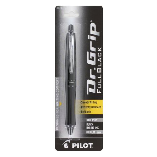 PILOT DR. GRIP FULL BLACK Medim Ball Point Retractable Pen #36193 Advanced Ink