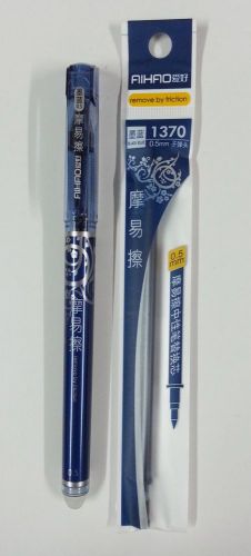 AIHAO 4370 0.5mm Erasable GEL pen BLACK BLUE INK (1 pen + 1 refill)