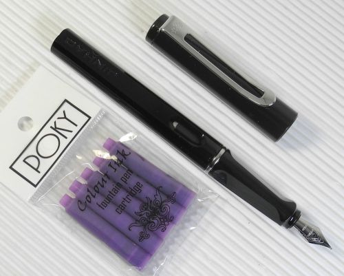 JINHAO 599B Fountain pen BLACK plastic barrel free 5 POKY cartridges VIOLET ink