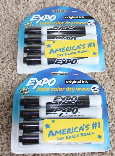 8 NEW (4 per pack) Expo Dry Erase Markers Black Chisel Tip Original Ink
