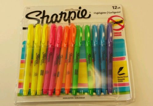 SHARPIE 27145 Narrow Chisel Smear Guard Highlighter 12 Assorted Colors