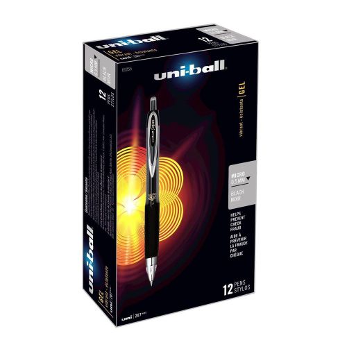 NEW 207 Retractable Gel Pens, Micro Point, Black Ink, Pack of 12 (61255)
