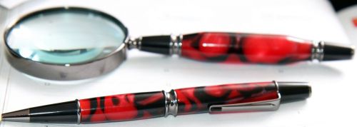 Executive Pen and Magnifier Set - Ruby, Black and Gunmetal