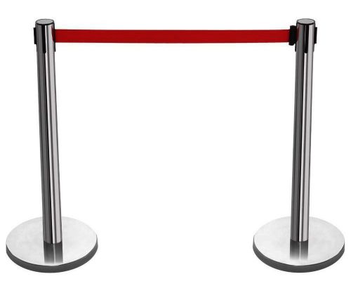 2 x silver queue barrier posts security stanchion divider steel set pair bar-r for sale