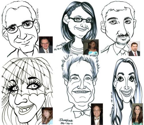 Trade Show Booth Traffic Caricatures from Photo Badge Display Digital Event Gift