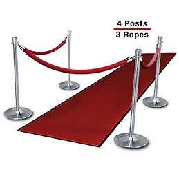 Chrome stanchions (4-pack with 3 red velvet ropes) for sale