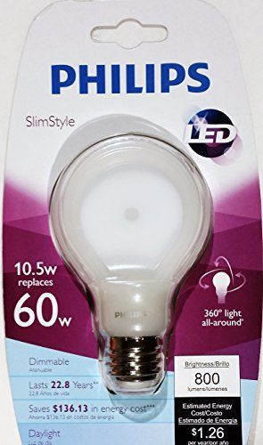 Philips slimstyle 10.5-watt daylight led (60 w a19 replacement) light bulb  dimm for sale