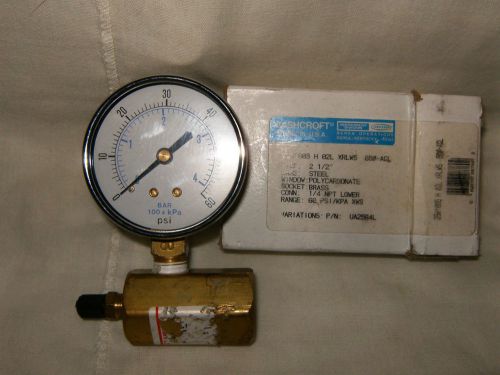 Ashcroft NEW 60PSI Dry Test Gauge Set-up w/ 3/4&#034; FIP test body,w/Schrader Valve