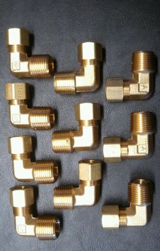 Lot of 10 parker 169c-6-6 brass compression elbows 3/8&#034; od tube x 3/8&#034; npt for sale