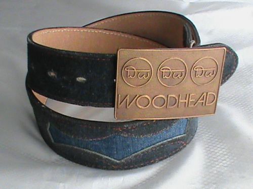 WOODHEAD 1 3/4&#034; split cowhide suede belt 34 blue jean detachable buckle 40.5&#034;