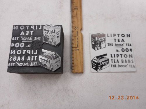 Letterpress Printing Printers Block, Lipton Tea Bags in Box, Ad