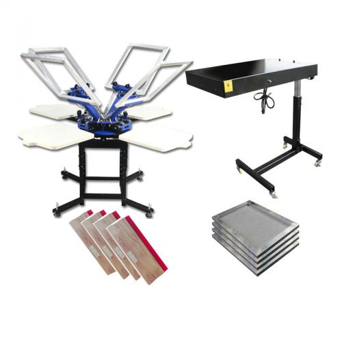 4 - 4 Color Silk Screen Printing Press Flash Dryer Screen Frames &amp; Squeegee Kit