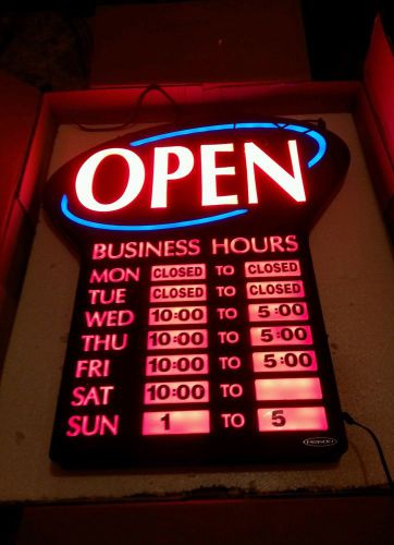 Newon. Neon Open Sign with Business Hours Large Black, Flash or On Continuous
