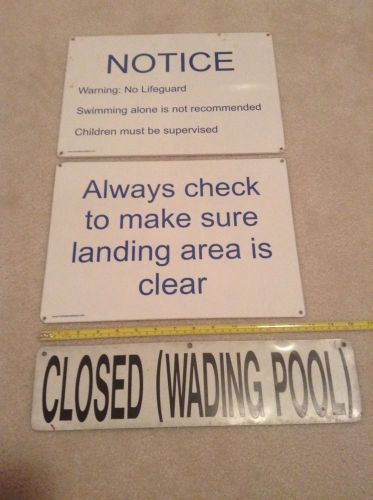 lot of 3 Lifeguard Swimming Pool Signs, metal &amp; plastic, No Lifeguard notice