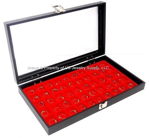 1 Glass Top Lid Red 50 Space Jewelry Display Box Case Rings Charms Small Items