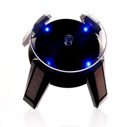Solar 360 Turntable Rotating Jewelry Watch Phone Ring Display Stand /w LED light