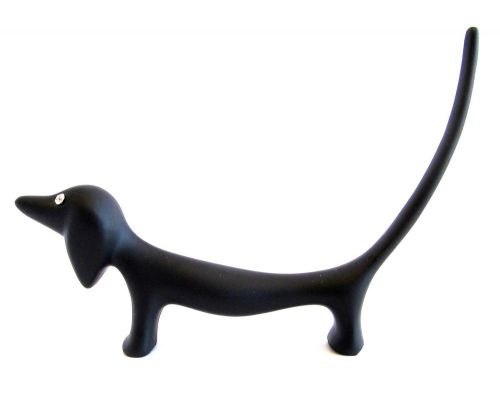 Black metal plated dachshund dog diamanti eyes &amp; long tail  ring holder-boxed for sale