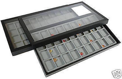2-36 compartment acrylic lid jewelry display case gray for sale