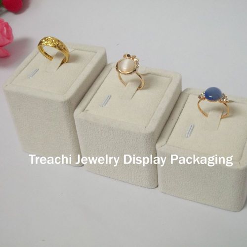 Vintage TC Jewelry Display Beige Suede Velvet Kit of 3 Ring Stands Removable Pad