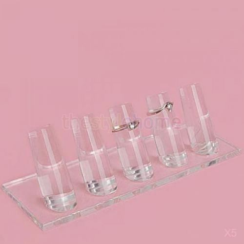 5x Clear Acrylic 5-Finger Ring Jewelry Display Stand new