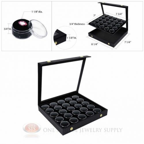Black 25 gem jar insert w/ snap acrylic display case gemstone storage jewelry for sale