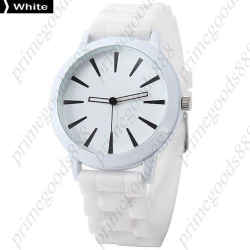 Round Case Silica Gel Band Analog Quartz Lady Ladies Wristwatch Women&#039;s White