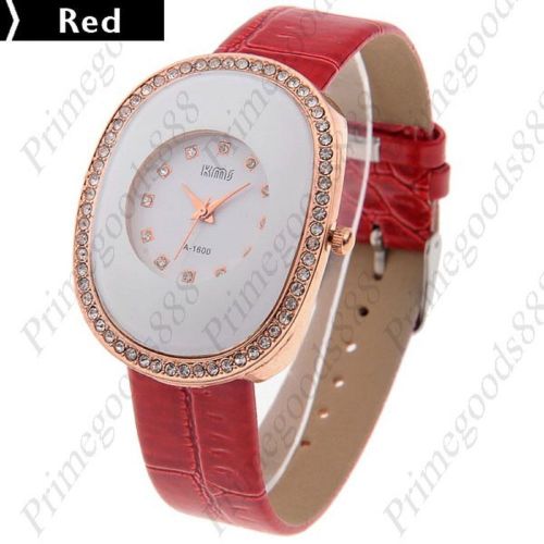 Oval Synthetic Leather Lady Ladies Wrist Quartz Wristwatch Women&#039;s Red