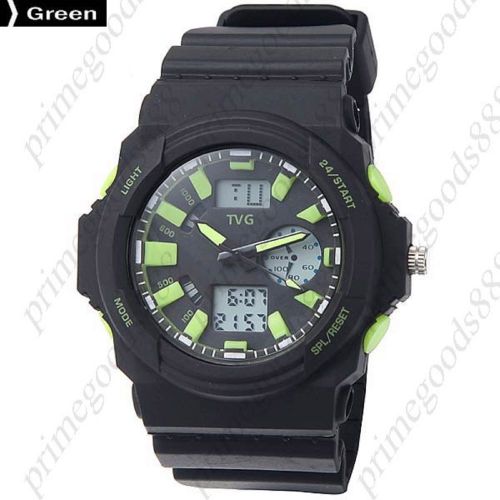 2 time zone digital quartz wrist analog men&#039;s wristwatch free shipping green for sale