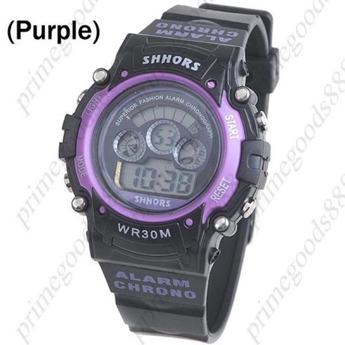 Unisex Digital Backlight Wrist Watch Alarm Day Stopwatch in Purple Free Shipping