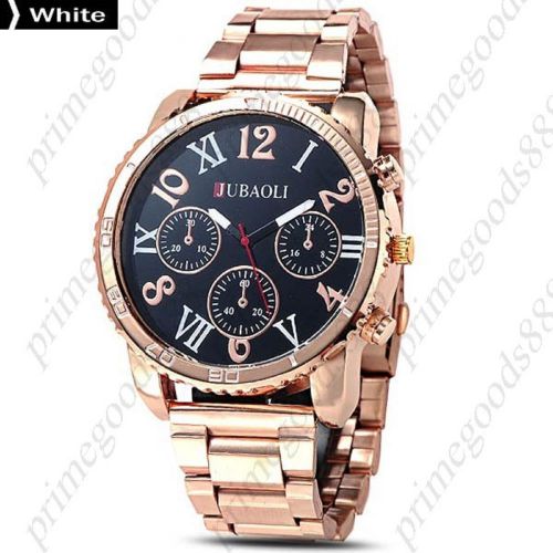 Big Case Wide Rose Gold Golden Wrist Wristwatch Quartz Analog Men&#039;s White