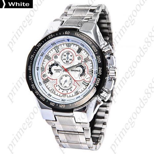 Silver Case Stainless Steel 2 Sub Dial Analog Wrist Men&#039;s Wristwatch White Face