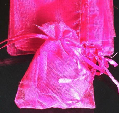50Pcs Solid Hot Pink Drawstring Organza Gift Pouch Bag 2.7x3.5&#034; Holiday GIFT A