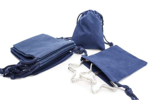 Blue Velvet Gift Pouches Bags w drawstring for Jewelry, 7x9cm Wholesale Lot of 8