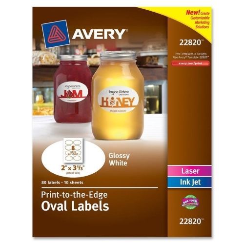Avery Easy Peel Oval Label - 2&#034;Wx3.33&#034;L - 80/Pack - Laser, Inkjet - White