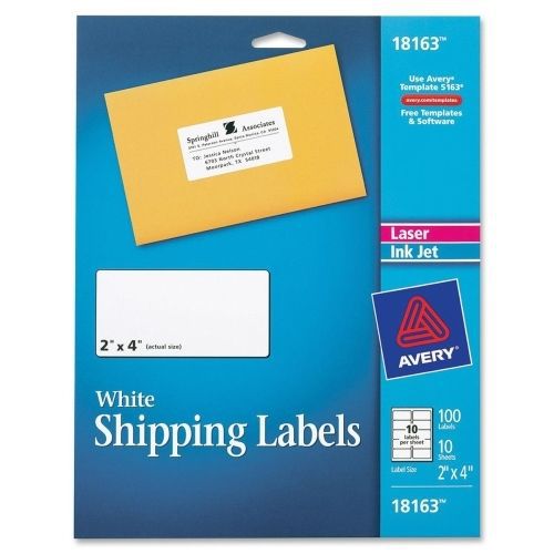 Avery Shipping Label - 2&#034; W x 4&#034; L - 100/Pack - 10/Sheet - White
