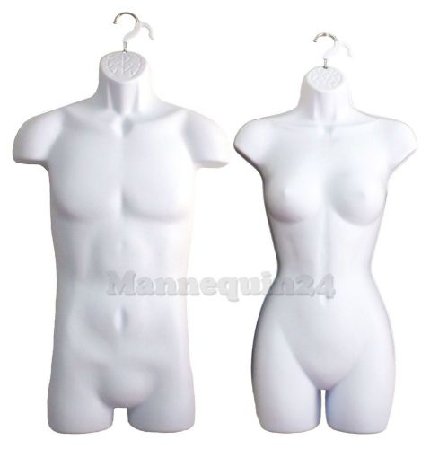 Male &amp; female mannequin body forms ( 2 pcs / white / hard  plastic) for hanging for sale