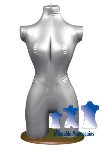Inflatable Female Torso 3/4, Silver and Wood Table Top Stand