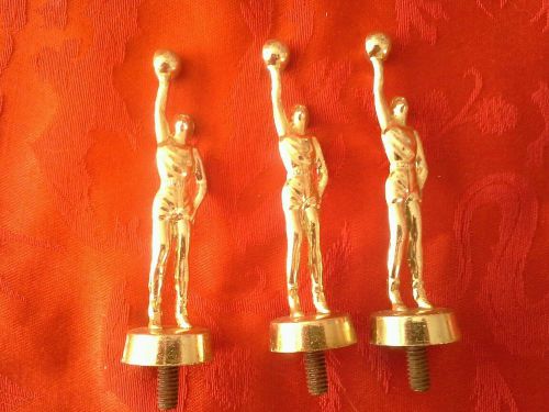 Vintage lot of three metal basketball trophy toppers golden in color 3.5&#034; tall