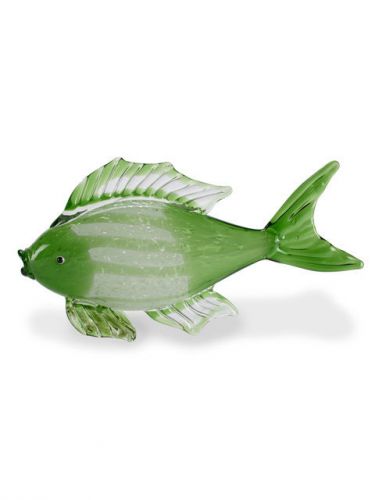 Blown Fused 16&#034; Art Glass Large Green Curved Fish Statue Figurine