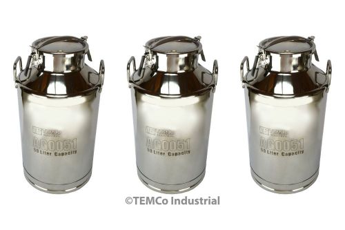 3x TEMCo 50Liter 13.25 Gallon Stainless Steel Milk Can Wine Pail Bucket Tote Jug