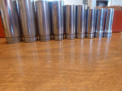 Set of 21 snap-on deep sockets in vintage metal tray for sale