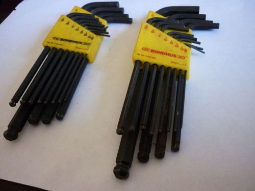 2 USED SETS 12PC BONDHUS BALL DRIVE L-WRENCHES SIZE.050-5/16&#034;VERY GOOD CONDITION