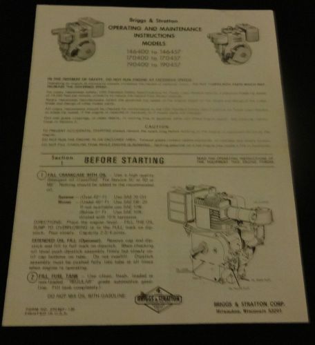 Vintage Briggs &amp; Stratton Operating Instructions and Illustrated Parts List
