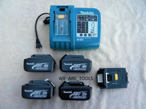 Makita 5 batteries 18v bl1830, dc18ra charger lxt 18v for drill, saw, grinder for sale