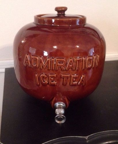 Old usa stoneware admiration iced tea dispenser counter display advertising jar for sale