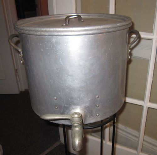 Aluminum Stock Pot semi-heavy With Faucet / SPIGOT MADE IN USA 12&#034; w/lid+handle