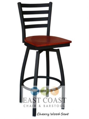 New gladiator commercial ladder back metal swivel bar stool w/ cherry wood seat for sale