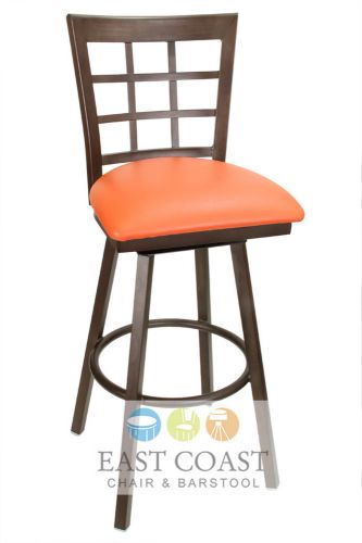 New gladiator rust powder coat window pane metal swivel bar stool w/ orange seat for sale